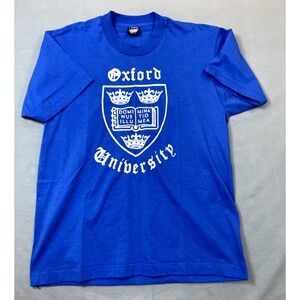 Vintage Single Stitch Oxford‎ University Shirt Large Adults Blue  Short Sleeve